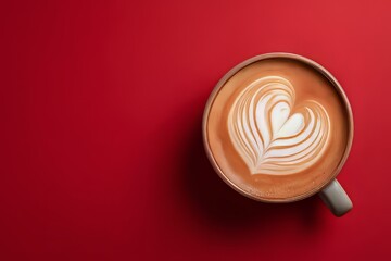 Heart shaped chocolates and candies with a cup of cappuccino swirl on white background