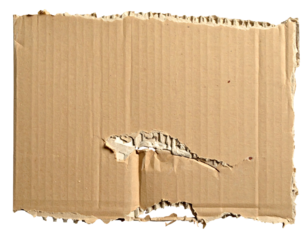 Ripped cardboard box, light beige color, showing creases and a large tear
