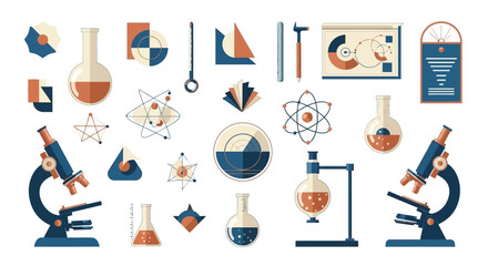Fototapeta premium Explore the world of science with this stylish flat design set, perfect for educational projects and modern presentations, making learning visually engaging