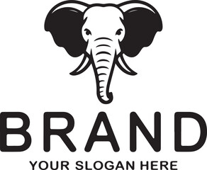 Minimalist Black and White Elephant Head Logo Design with Text Template