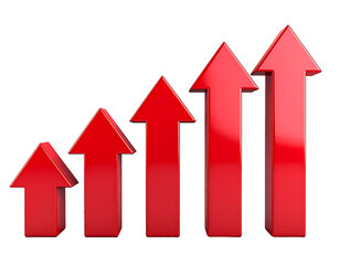 Five red upward-pointing arrows of increasing size, illustrating growth or progress
