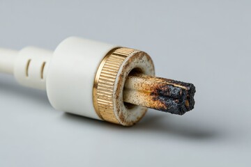 Damaged white audio cable connector