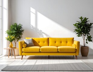 Sunny yellow sofa in a bright living room