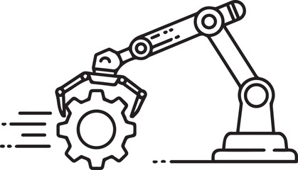 Obraz premium Modern robotic arm precisely assembling gear with speed, representing automation efficiency and innovation in futuristic manufacturing technologies