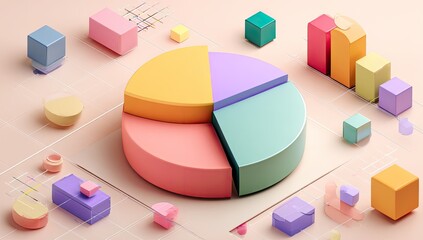 Colorful geometric shapes in a 3D data visualization