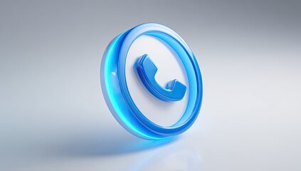 3D rendered phone icon.  Bright blue circle