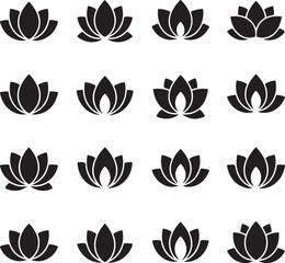 Obraz premium Elegant Lotus Blossoms: A stunning assortment of intricate, high-contrast lotus blossoms, embodying purity, peace, and spiritual grace, ideal for conveying serenity and natural beauty.