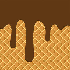 Vector illustration of a tasty chocolate dessert with waffle pattern background. Perfect for wallpaper, food packaging, confectionery branding, and dessert decoration.