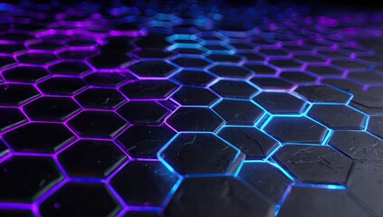 Abstract futuristic honeycomb pattern with vibrant neon lighting