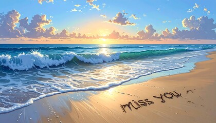 Sunrise beach scene with message