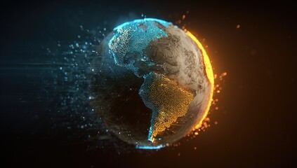 Earth globe, divided by fire and ice