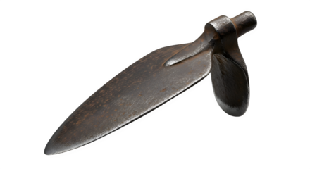 Antique iron hoe isolated on transparent background, a vintage agricultural tool for cultivating soil and weeding, representing historical farming practices