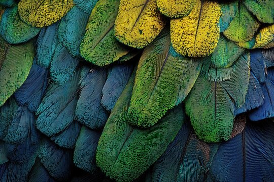 Close-up of vibrant parrot feathers - Powered by Adobe