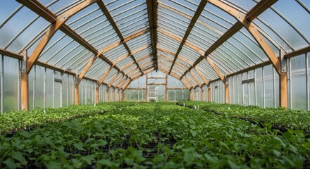 Greenhouse interior with young plants