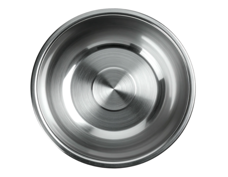 Overhead view of a round, stainless steel bowl