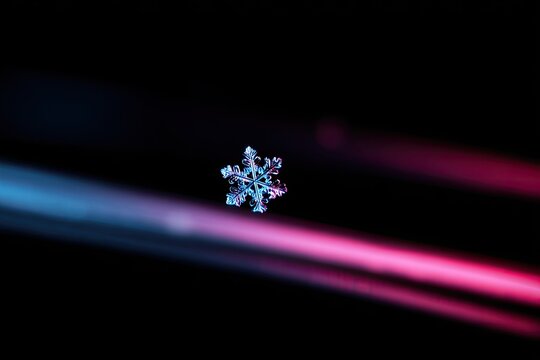 Macro Snowflake with Neon Light Trails