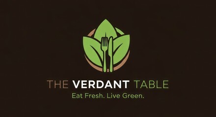 The Verdant Table Logo: Fresh Food, Green Living, Leafy Design, Dark Background