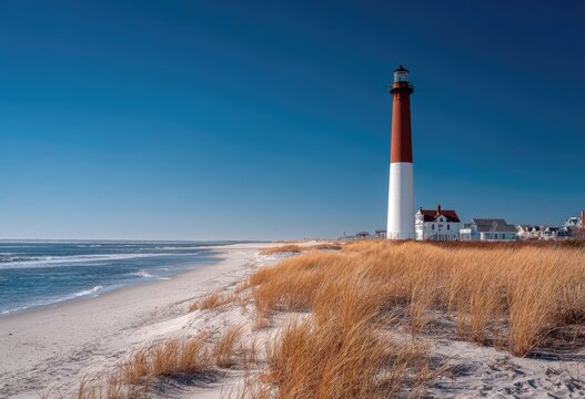 Coastal lighthouse on a sunny beach - Powered by Adobe