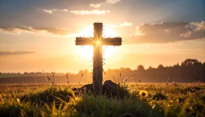 Sunrise cross in a field