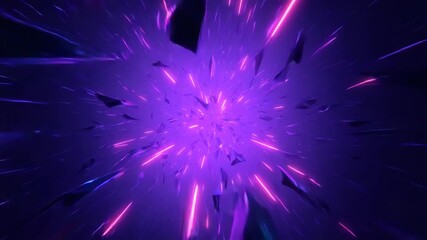 Vivid neon shards forming abstract puzzle with glowing purple light streaks and pink hues dynamic motion generating vibrant energy and futuristic glow - Powered by Adobe