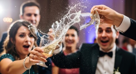 Sparkling Celebration: Champagne Splash at a Wedding Reception