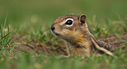 Ground squirrel portrait in grassy meadow