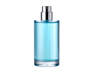 Light-blue oval perfume bottle with spray top