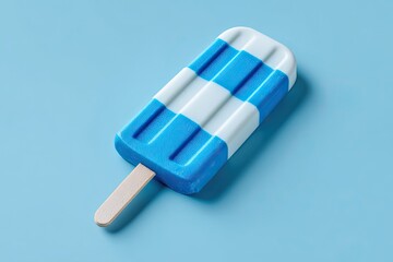 A bright blue and white striped popsicle on a light blue background