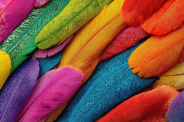 Vibrant colorful feathers in a close-up texture