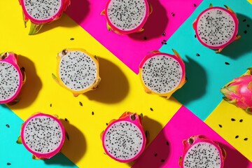 Dragon fruit slices on vibrant background