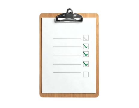Wooden clipboard with checklist and checkmarks