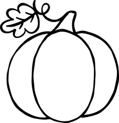 Simple Pumpkin Illustration with Leaf Accent black outline