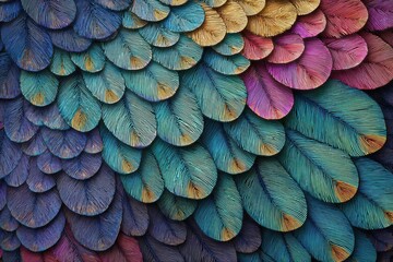 Colorful feather scales close-up