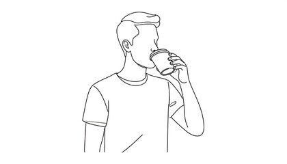 Obraz premium A simple line drawing of a man drinking from a disposable coffee cup