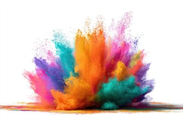 Vibrant colorful powder explosion on white background