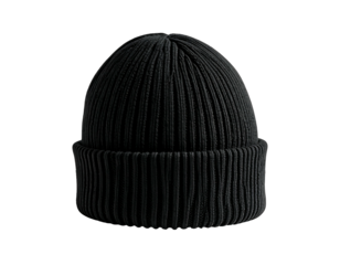 A black ribbed knit beanie