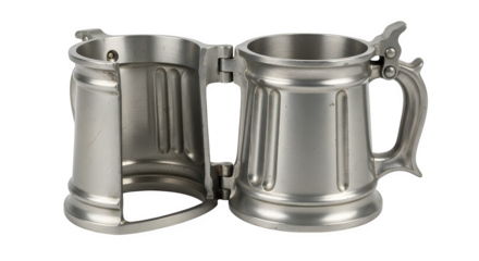A pair of pewter beer stein, a traditional german beer mug, often ornate and with a hinged lid, isolated on transparent background