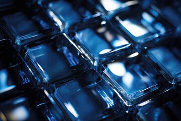 Close-up of dark blue glass tiles