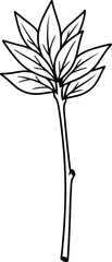Vector botanical floral stem with leaves black and white silhouette design