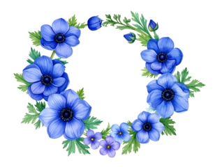 Floral wreath of vibrant blue anemones (2)