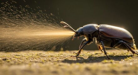 Bombardier Beetle's Fiery Defense: A Close-Up of Chemical Spray in Action