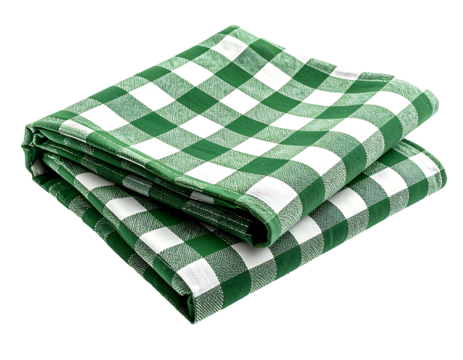 Folded green and white checkered tablecloth (4)