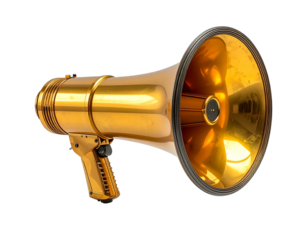 Gold megaphone, polished,  isolated on black