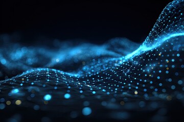 Abstract digital landscape of interconnected particles