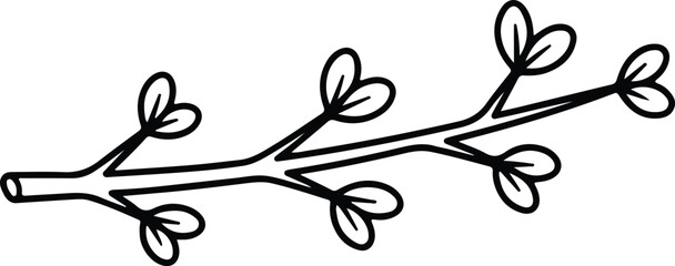Vector delicate twig with leaves line art style silhouette design