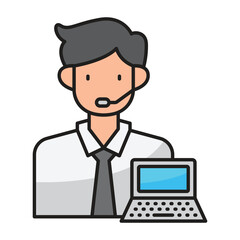Icon of a person with headset and laptop