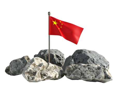 Chinese flag atop rocks