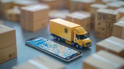 A logistics app showing detailed maps with delivery routes and tracking information on a smartphone screen