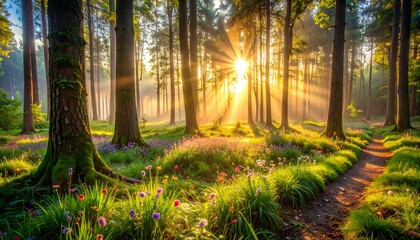 Sunrise in a vibrant forest