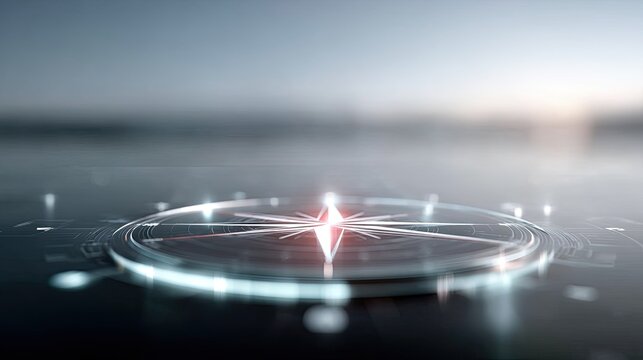 Glowing Neon Blue Digital Compass for Navigation with Futuristic Design on Blurred Background